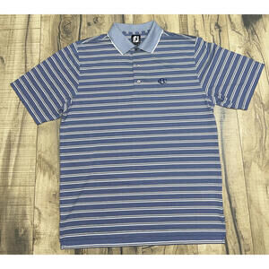 Footjoy FJ Polo Shirt Large Blue Striped Golfer Golf Stretch Adult polyester .